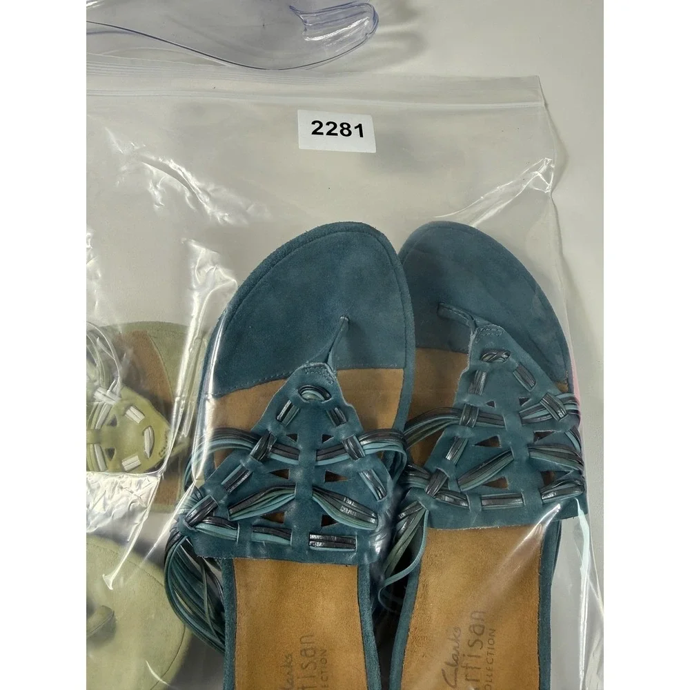 Clarks Artisan Teal Suede Thong Sandals Women Size 7 Boho Slide‎